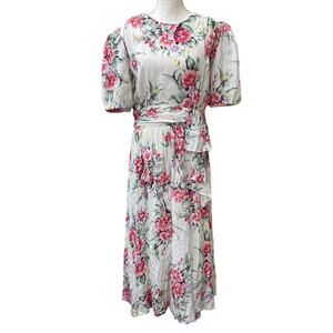 Jane Singer Vintage Floral Dress Maxi Ruffle Size 12 Bias Cut 80s Whimsy Fairy